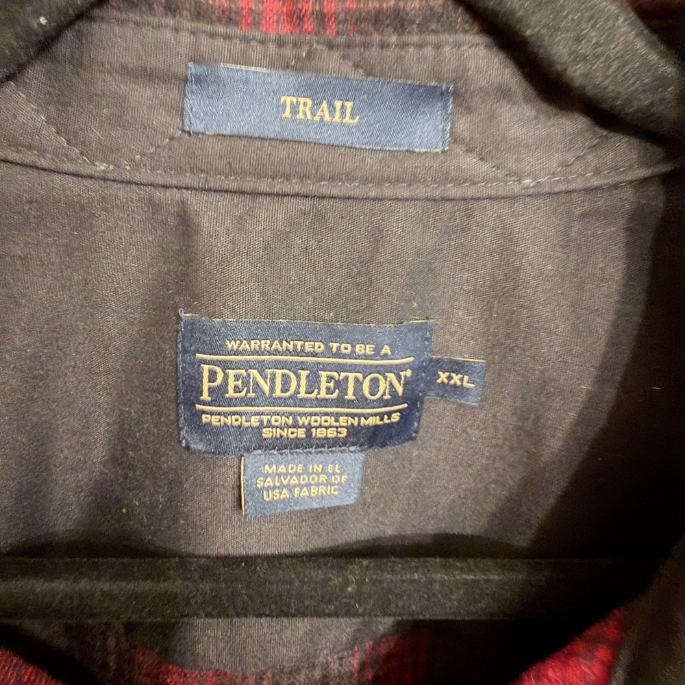 Pendleton Trail Shirt Mens XXL Red Black Plaid Wool Elbow Patches Button Down - Picture 5 of 7